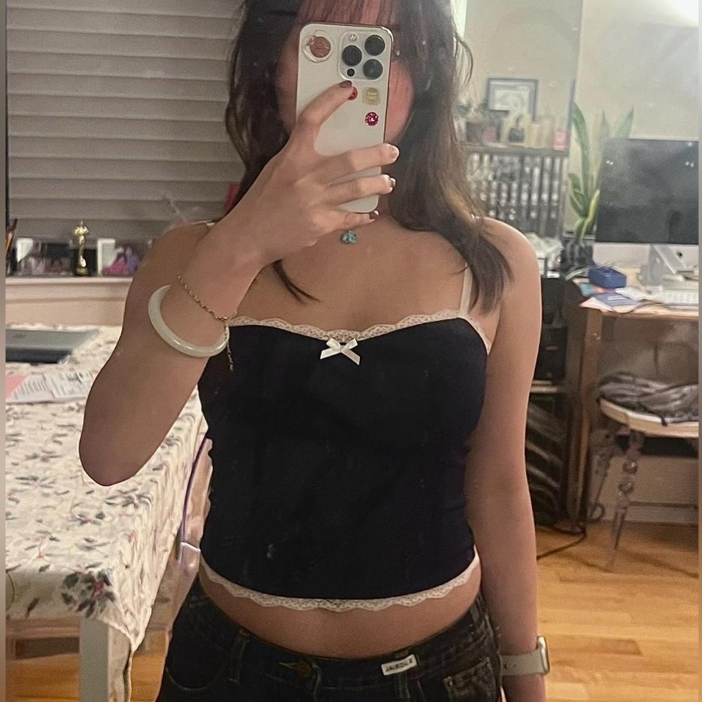 Edikted Navy Lace Trim Top